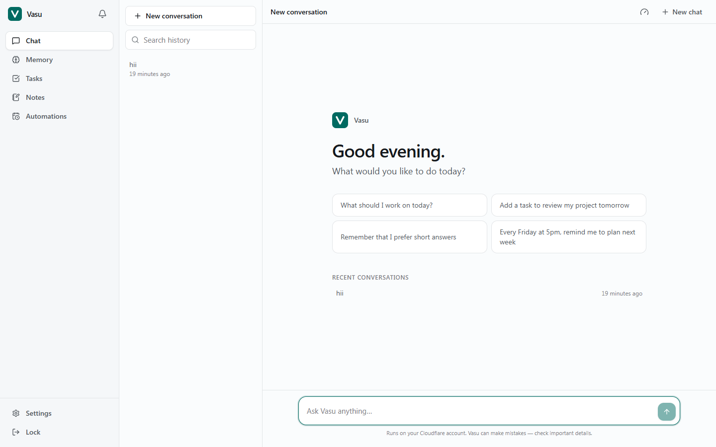 Vasu — Self-Hosted Personal AI Assistant